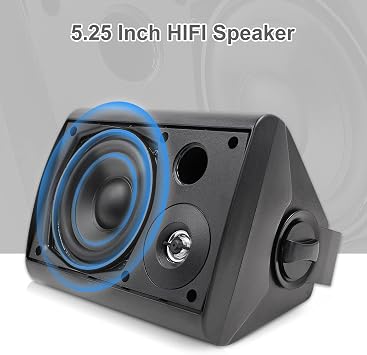 Herdio 5.25 Inches Passive Outdoor Speakers Wired Waterproof, 300 Watts Wall Mount Speakers All Weather for Patio Indoor Deck Countryard (1 Pair, Black)