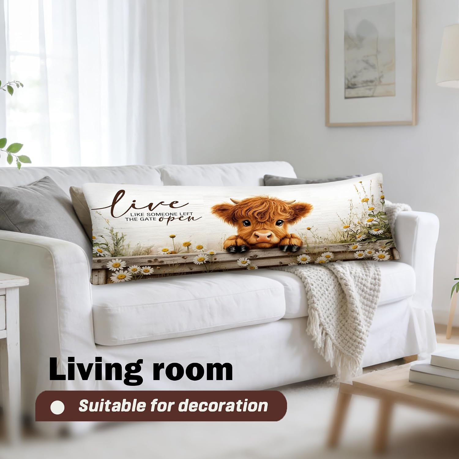 Farmhouse Highland Cow 20x54 Body Pillow Cover image 5
