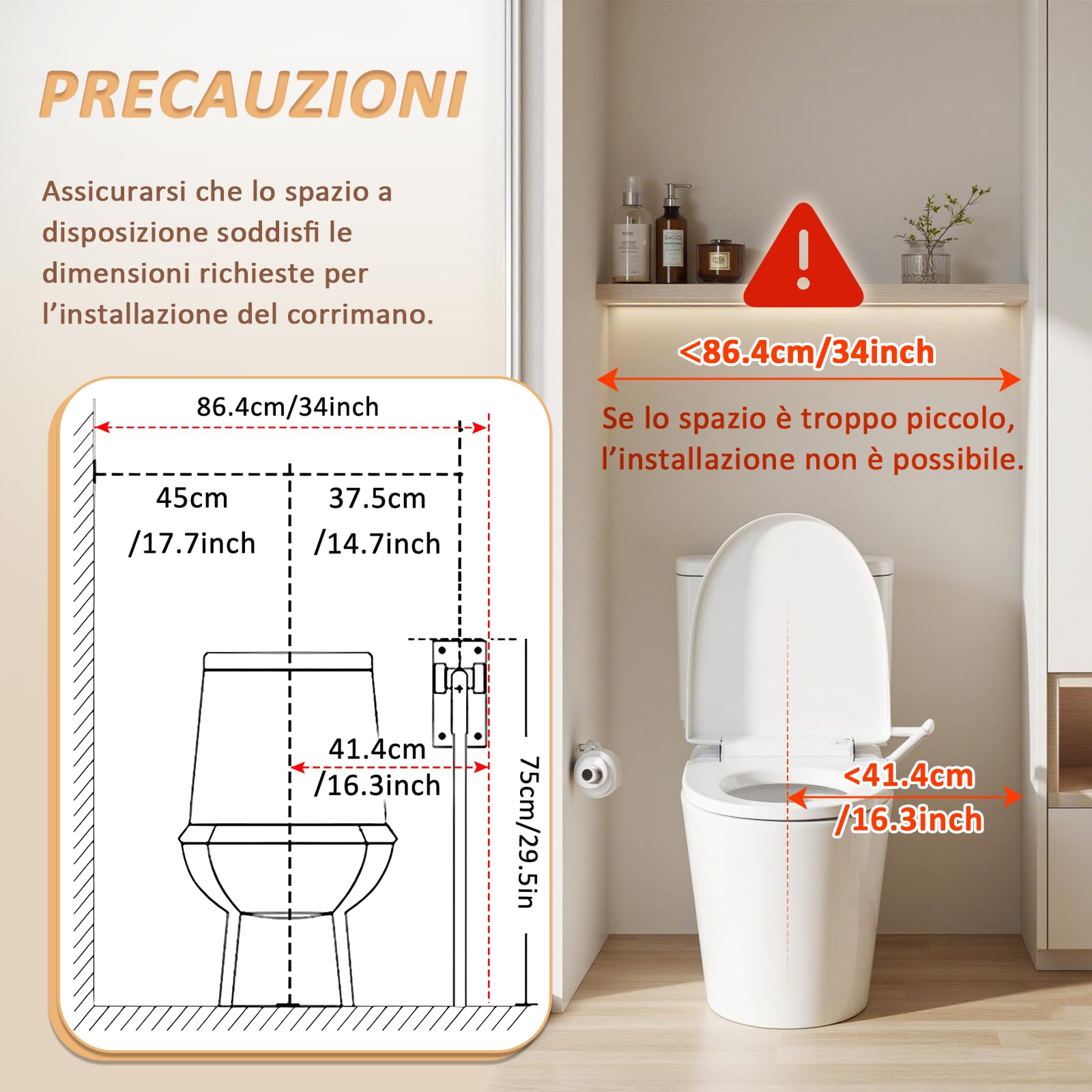 YUCHENGTECH Maniglione Bagno Disabili Ribaltabile 75cm Maniglia Doccia Anziani Acciaio Inox Maniglione per WC per Anziani Disabili Incinta,Supporta 150KG,Bianco