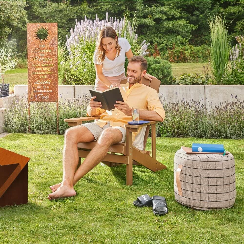Home Deluxe - Chaise de Jardin Adirondack - CARINO, Couleur : Marron - Matière : Polystyrène, résistant aux intempéries - Largeur d'assise : 50 cm, Hauteur d'assise : 25/38 cm, Profondeur d'assise :