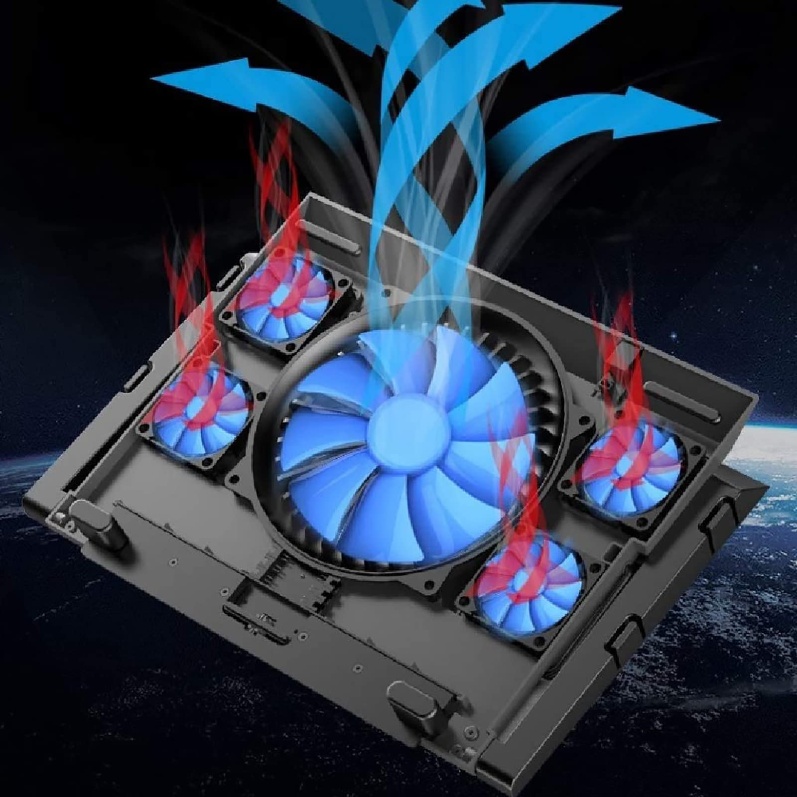 TsoLay Enfriador para Computadora Portátil, Almohadilla De Enfriamiento para Juegos con 5 Ventiladores Silenciosos, Diseño De Viento Fuerte De 3500 RPM, 4 Niveles De Ajuste De Altura, para Jugadores