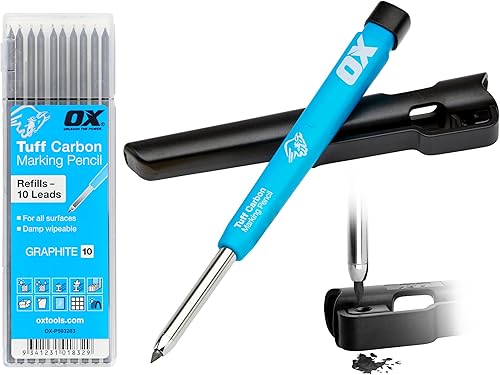 Miniatura 10 de OX Tools - Juego mecánico de lápices de carpintero - Lápiz de construcción resistente con clip para cinturón, sacapuntas, soporte y 4 minas