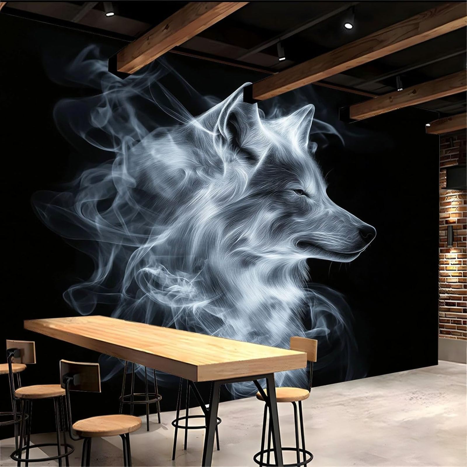 kfjhgbdshhj 3D Effect Black Smoke Wolf 3D Non-Woven Wall Decoration Wallpaper Decoration Study Room Living Room Restaurant Cafe,150cmx105cm