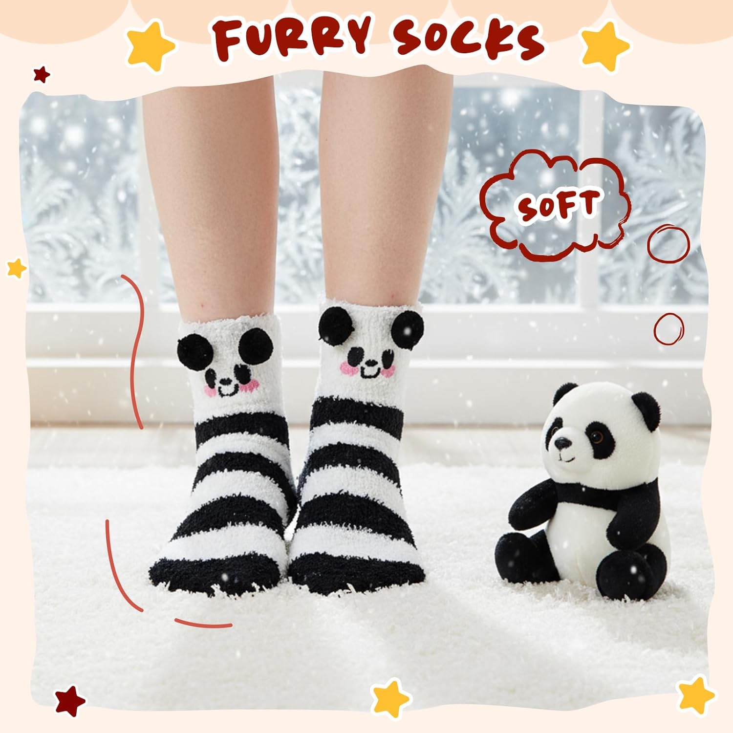 Animal Slippers with Fuzzy Socks Non-Slip Grippers Cat Cow Bunny Panda Sloth House Shoes Christmas Gifts for Women - Image 5