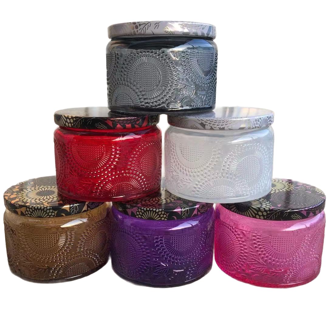 Kfmon Style-A,Mixed 6Colors 6/12Pcs 4.5Oz Multicolor Embossed Glass Jars For Candle Making Supplies, Empty Tealight Candle Holders, For Diy Gifts, Home Decor