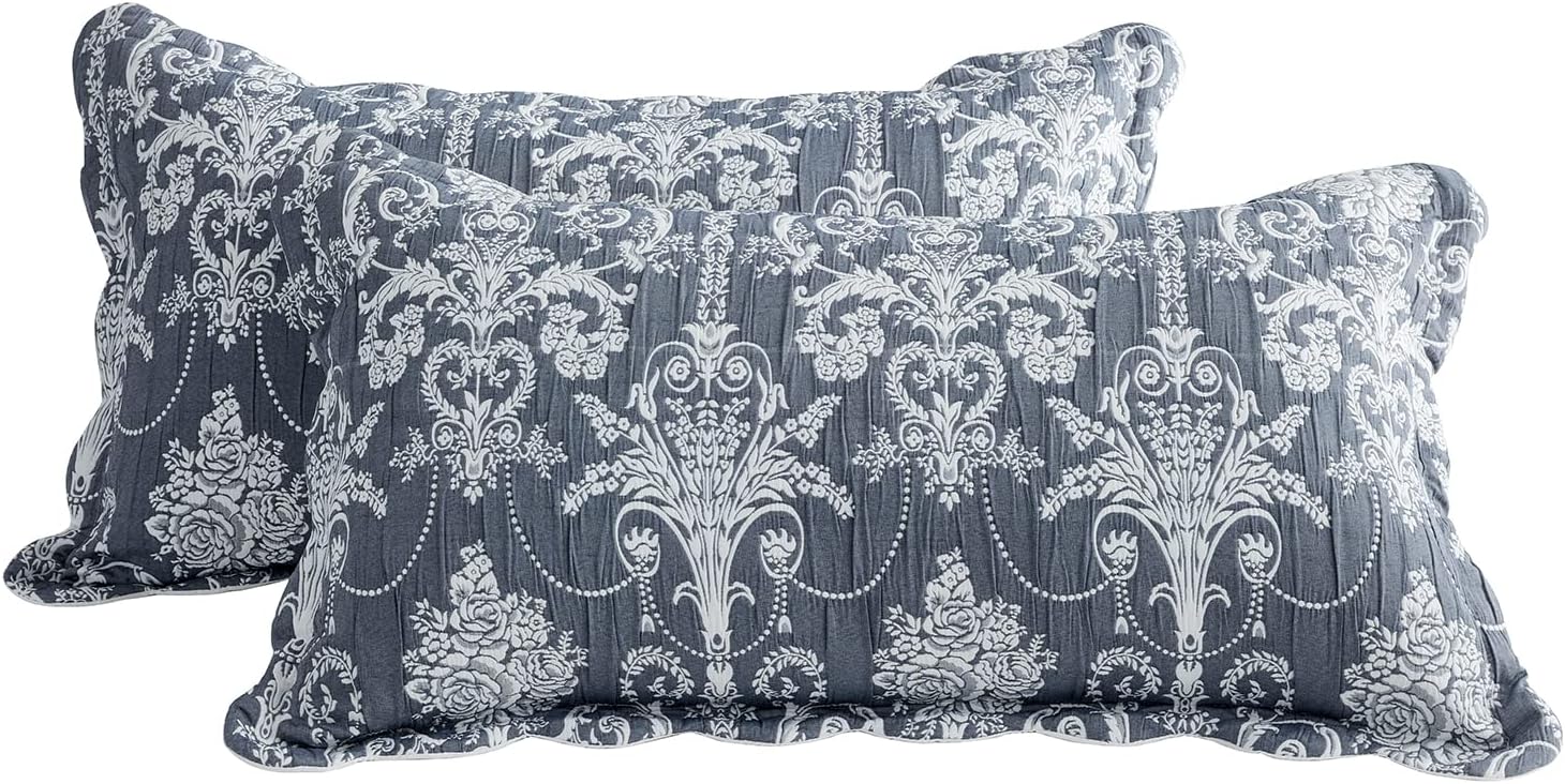 Oversized King Bedspread 128x120 Extra Wide, Jacquard Matelasse Damask Pattern Design, Lightweight, Reversible, 5 Piece, 100% Microfiber, Blue - Image 8