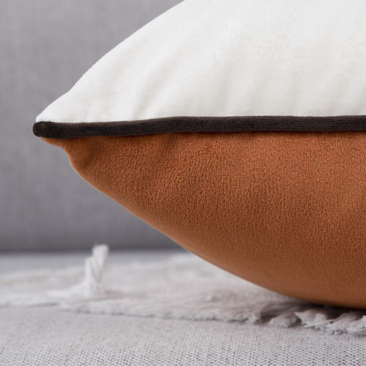 Yaertun Patchwork Velvet Square Decorative Throw Pillow Cover with Gold Striped Leather Cushion Cases Modern Luxury Pillowcases for Couch Sofa Bed 20x20 Inches Orange