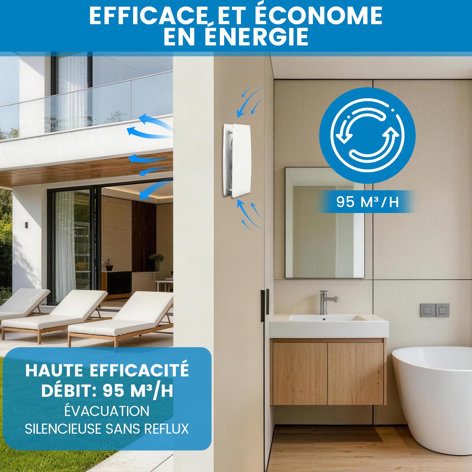 XIIW 100mm Extracteur d'Air VMC Salle de Bain Hygroréglable et Minuterie | 12W 95m³/h 34dB IPX4, Clapet Anti-Retour, Silencieux Ventilateur Salle de Bain, Cave WC et Cuisine, Mural& Plafond, Blanc