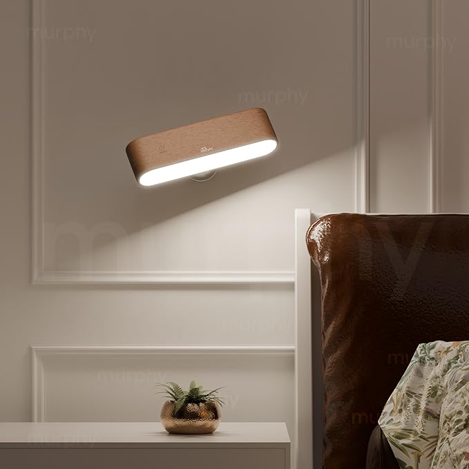 Murphy Solid Wood Rechargeable Wall Light | 360° Rotating Magnetic Night Lamp for Bedroom | 3 Color Changing & Dimmable Modes | No-Drill Adhesive Installation | Pack of 1