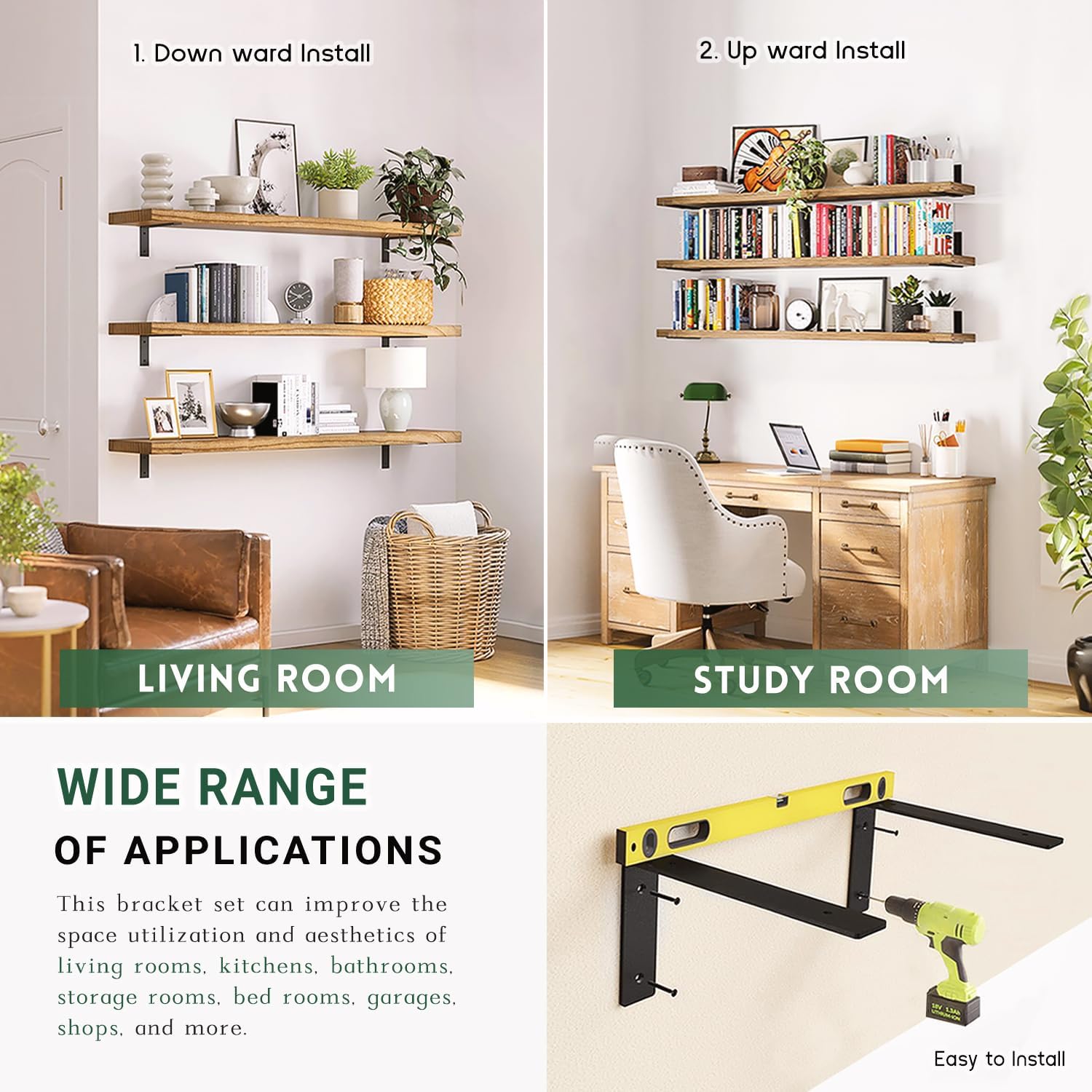 Shelf Brackets Heavy Duty 14 Inch Black L Brackets for Shelves 6 Pack 5mm Thick Wall Mounting Floating Metal Iron Shelf Support for Wood with Screw