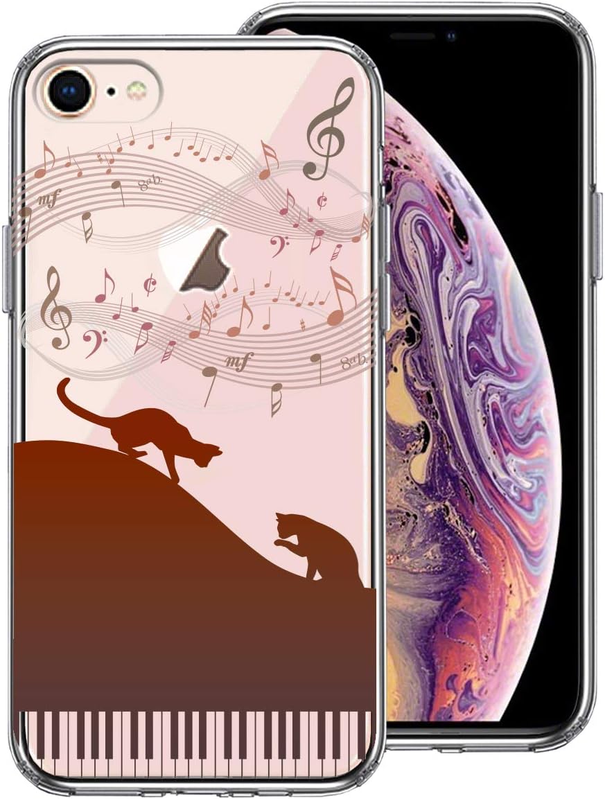 Iphone 各機種 対応 Iphone7 Iphone8 兼用 側面ソフト Tpu バンパー 背面ハード ハイブリッド クリア 透明 ケース 衝撃分散 ワイヤレス充電対応 レンズ 液晶 カメラ 保護 Piano ピアノ シルエット猫 ブラウン 保護ガラスなし スマホ スマホケース Faz Co Zm