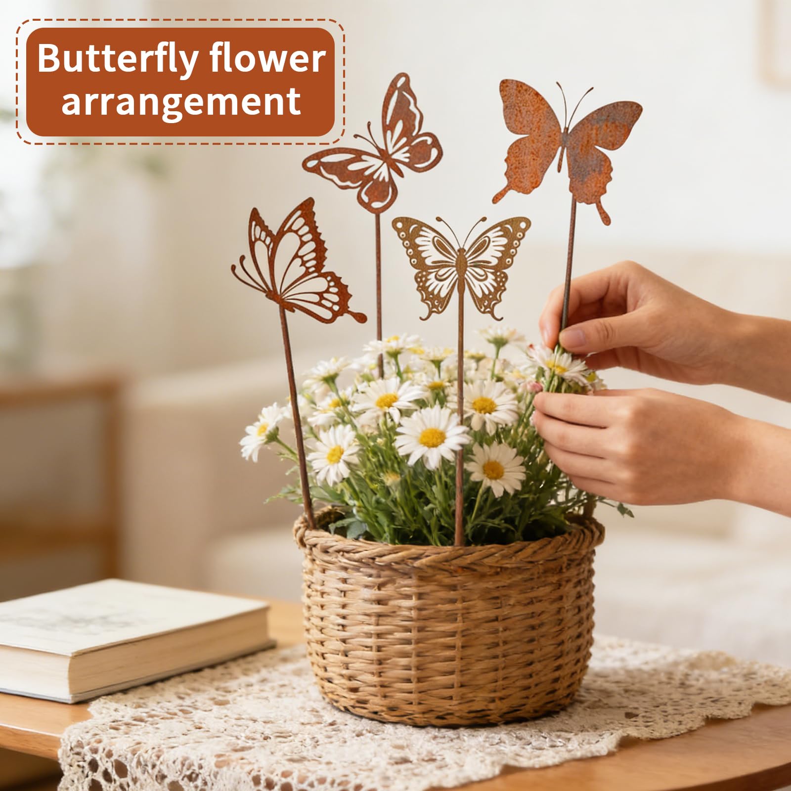 8 Piezas Estacas De Jardín De Mariposa En Metal, Decoración Exterior Resistente A La Intemperie para Primavera, Verano Y Otoño, Ideal para Balcón, Terraza Y Parterre