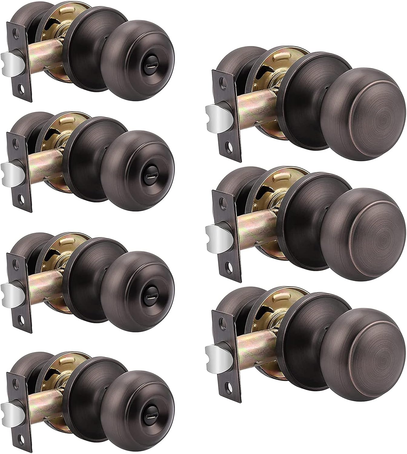 Probrico(4 Pack Privacy Door Knobs and (3 Pack) Passage Door Knobs Bundle, Oil Rubbed Bronze Interior Door Knobs for Bath Bed and Hall Closet