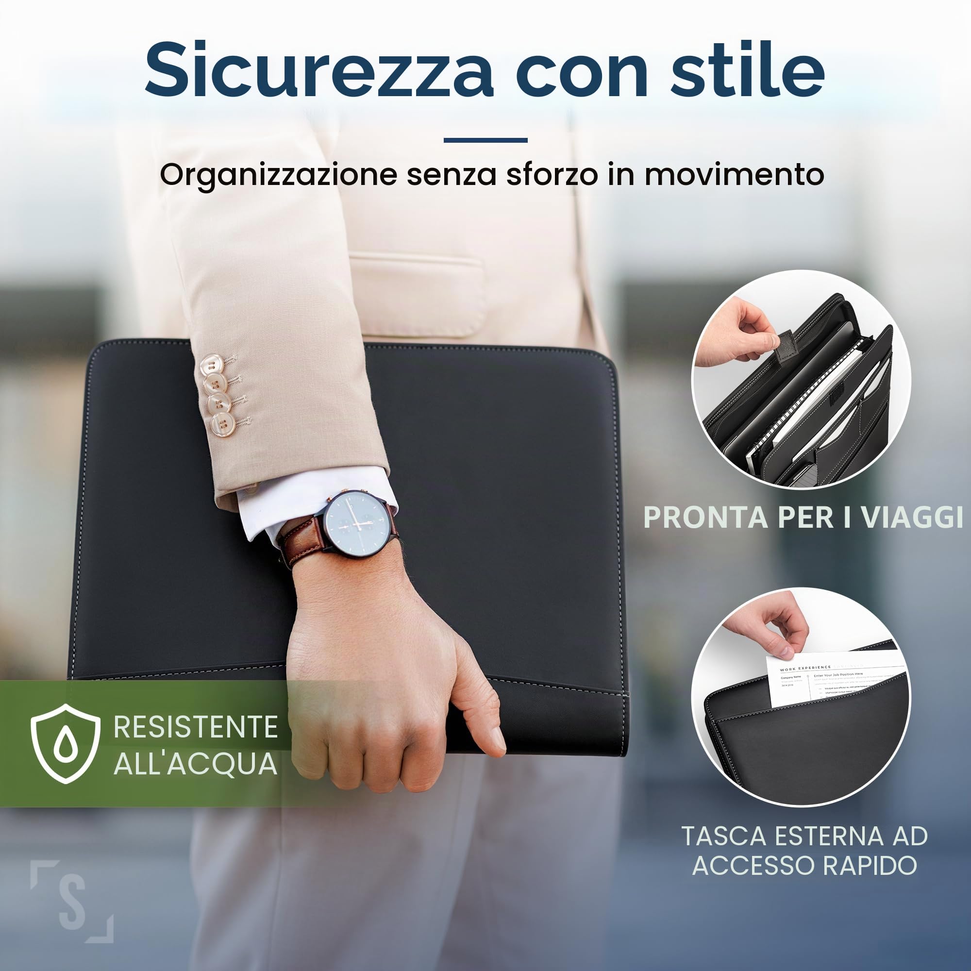 STYLIO A4 Cartella Conferenze con Cerniera Raccoglitore Portadocumenti Organizzatore per Quaderno Smartphone iPad Tablet fino a 11 pollici Chiavi Blocco Note