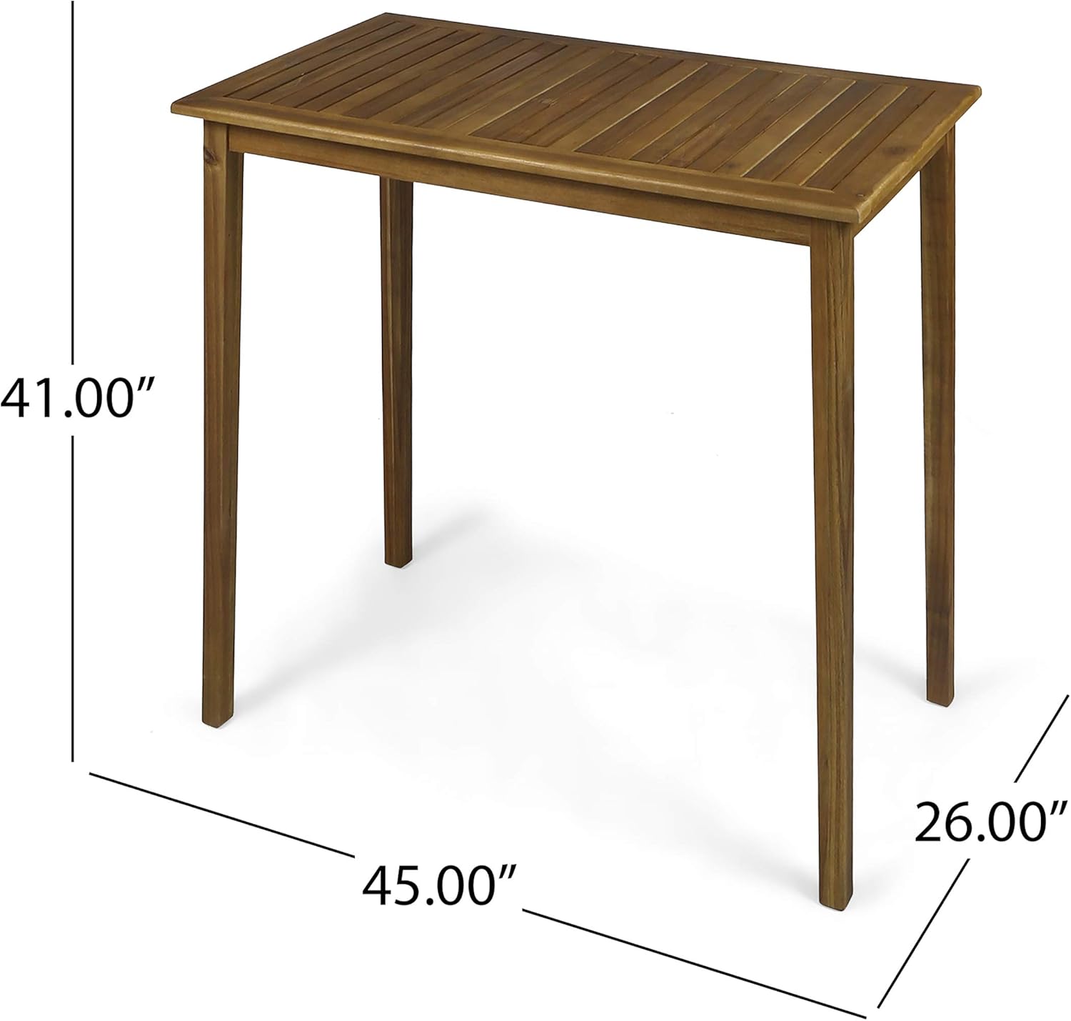 Polaris Outdoor Minimalist Acacia Wood Rectangle Bar Table - Teak Finish