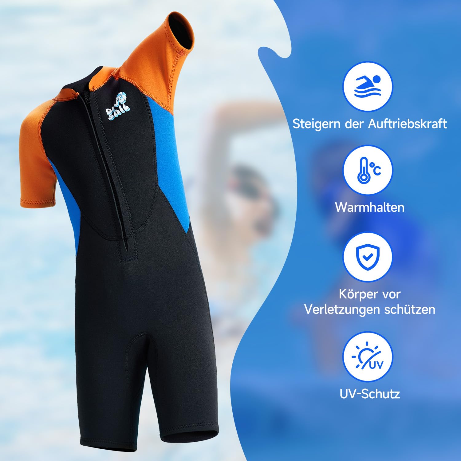 Short en néoprène pour enfant - 2,5 mm - En néoprène - Pour garçons et filles - Garde au chaud sur le devant - Pour la natation, la plongée en apnée, le surf, la plongée