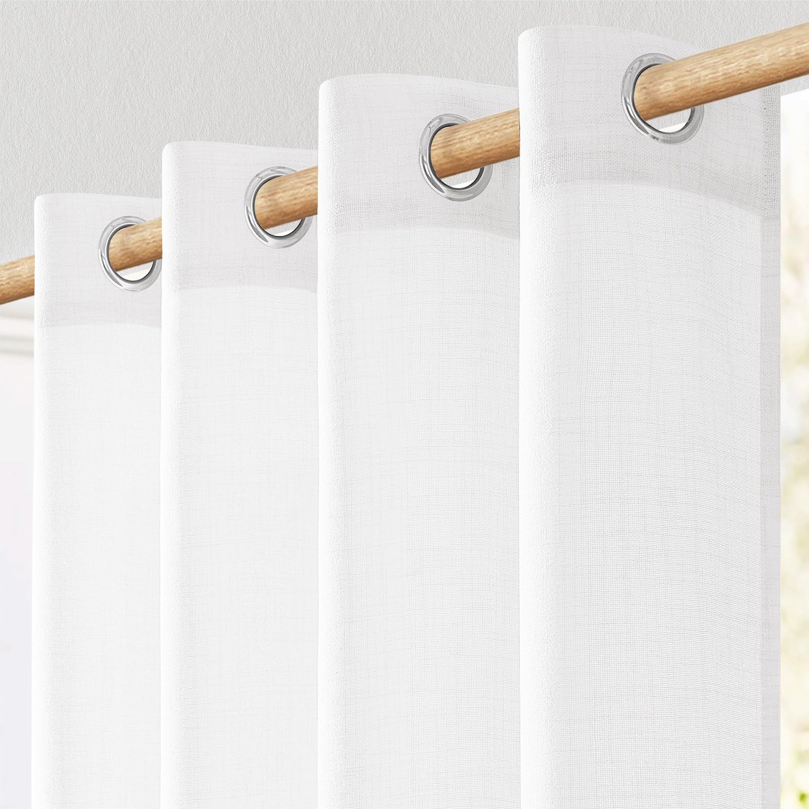 MRTREES Tenda Bianca Corta per Interni Finestre Camera da Letto 2 Pezzi, 140x122 CM, Tende Lino Semitrasparenti per Cucina Soggiorno Salotto Cameretta Bambini con Occhielli