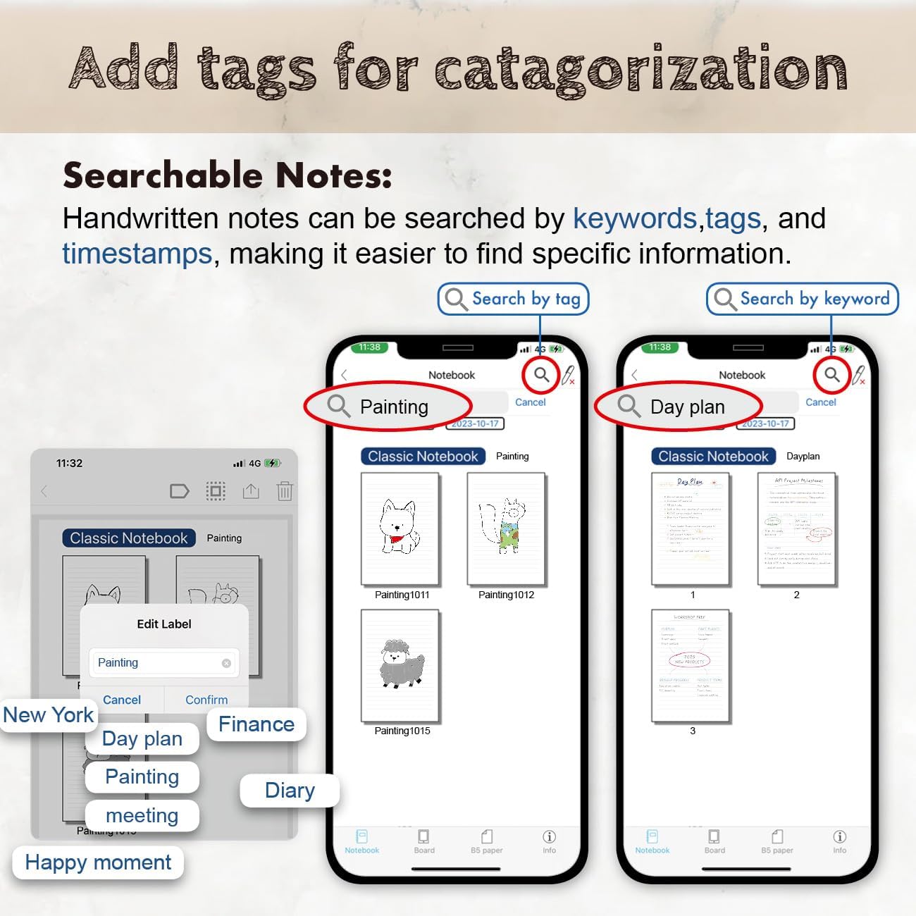 Notes manuscrites avec fonction de recherche