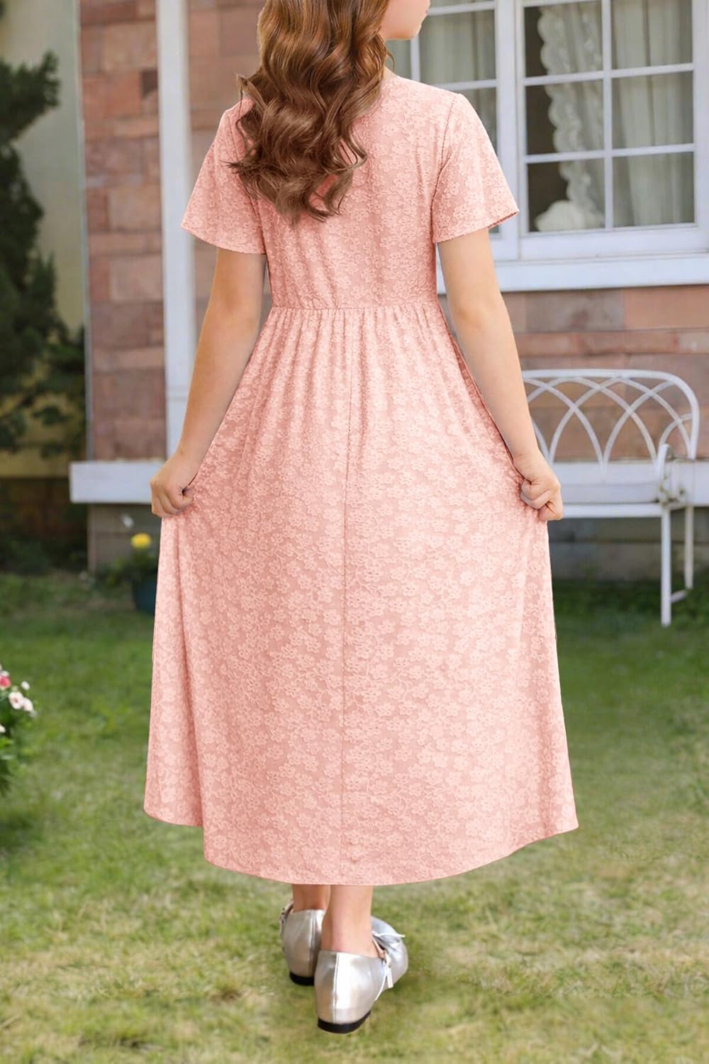 YOVION Flower Girls Dress Summer Ruffle Sleeve Square Neck Wedding Guest Flowy Maxi Dresses for 6-12 Years