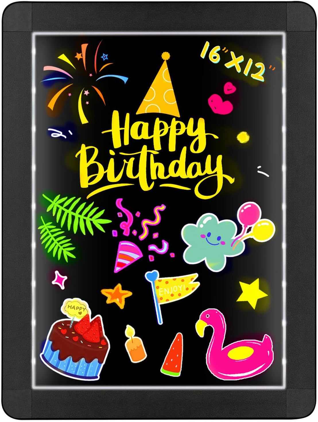 LED Message Writing Board, 2024 Upgrade 12"x16" Illuminated Erasable Lighted Chalkboard, Neon Effect Menu Sign Board with 10 Fluorescent Makers, 26 Flashing Modes for Kids Gifts Menu PromotionShopCafe