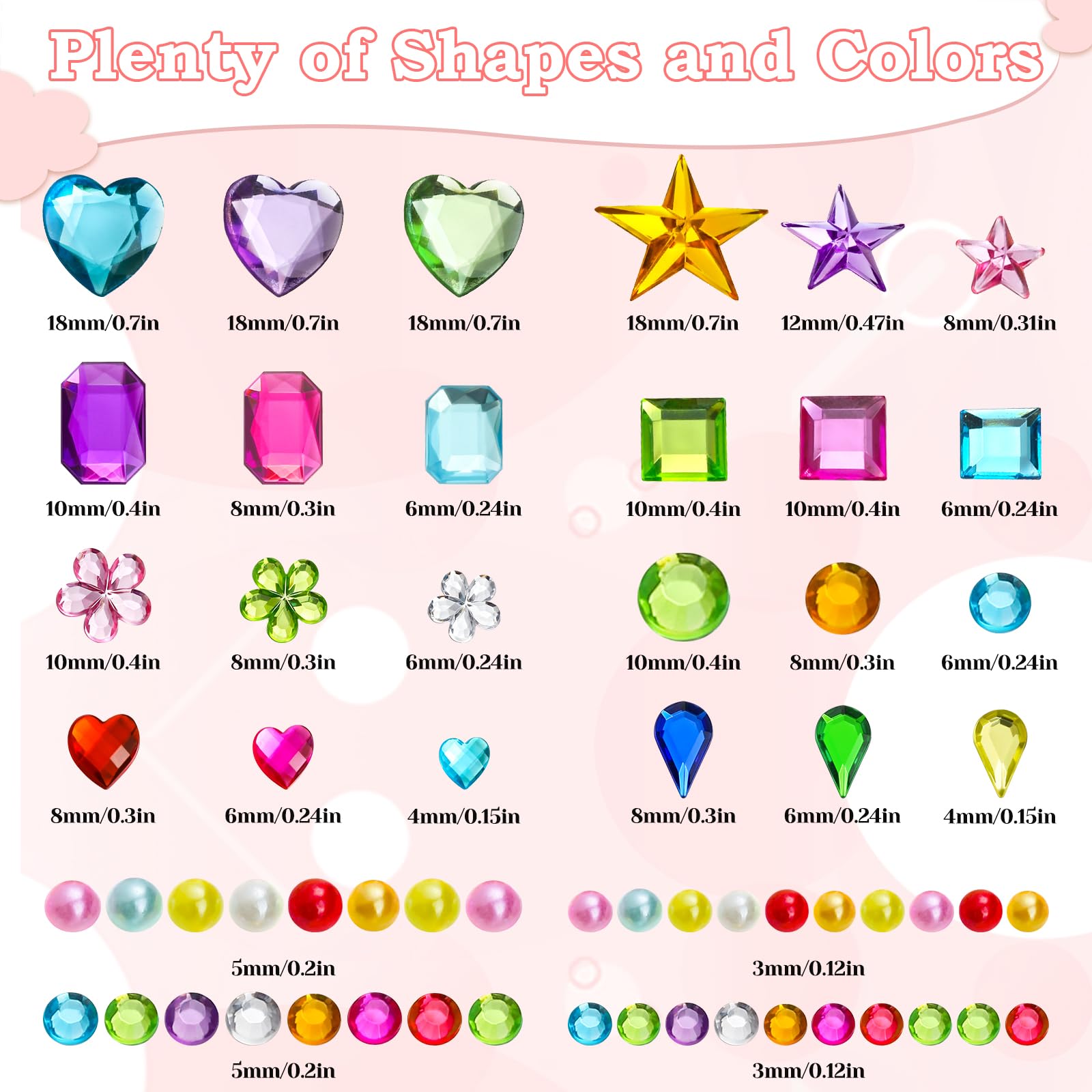 Lezmarket 3500 calcomanías de gemas para manualidades infantiles, 10 hojas autoadhesivas de gemas para manualidades, calcomanías de piedras preciosas brillantes decorativas para maquillaje y