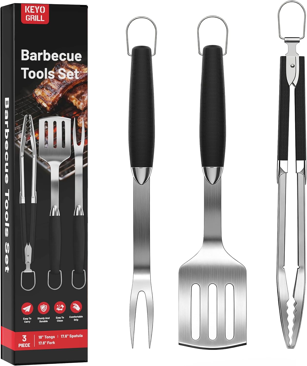 KEYO GRILL 3-Piece Premium Stainless Steel Grill Utensil Set