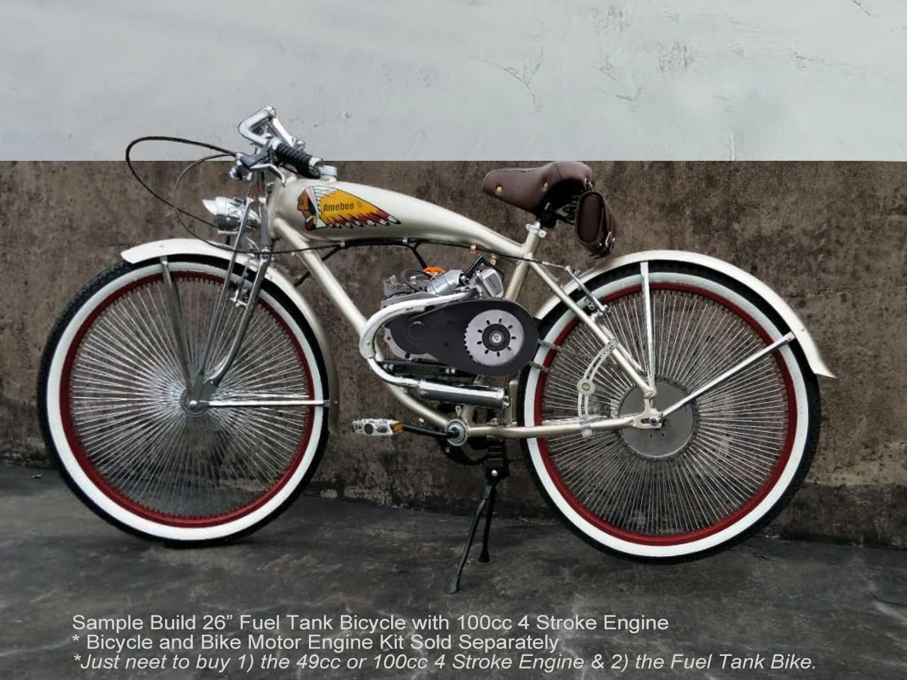 Bike Engine Frame Kit with Banana Saddle Fuel Tank Set Integrated 0.8 Gallon 3.4L Gasoline Tank with Saddle Seat for Motorized Bike 4 or 2 Stroke Gas Engine 49cc-100cc (Heavy Duty V Frame Saddle Set)