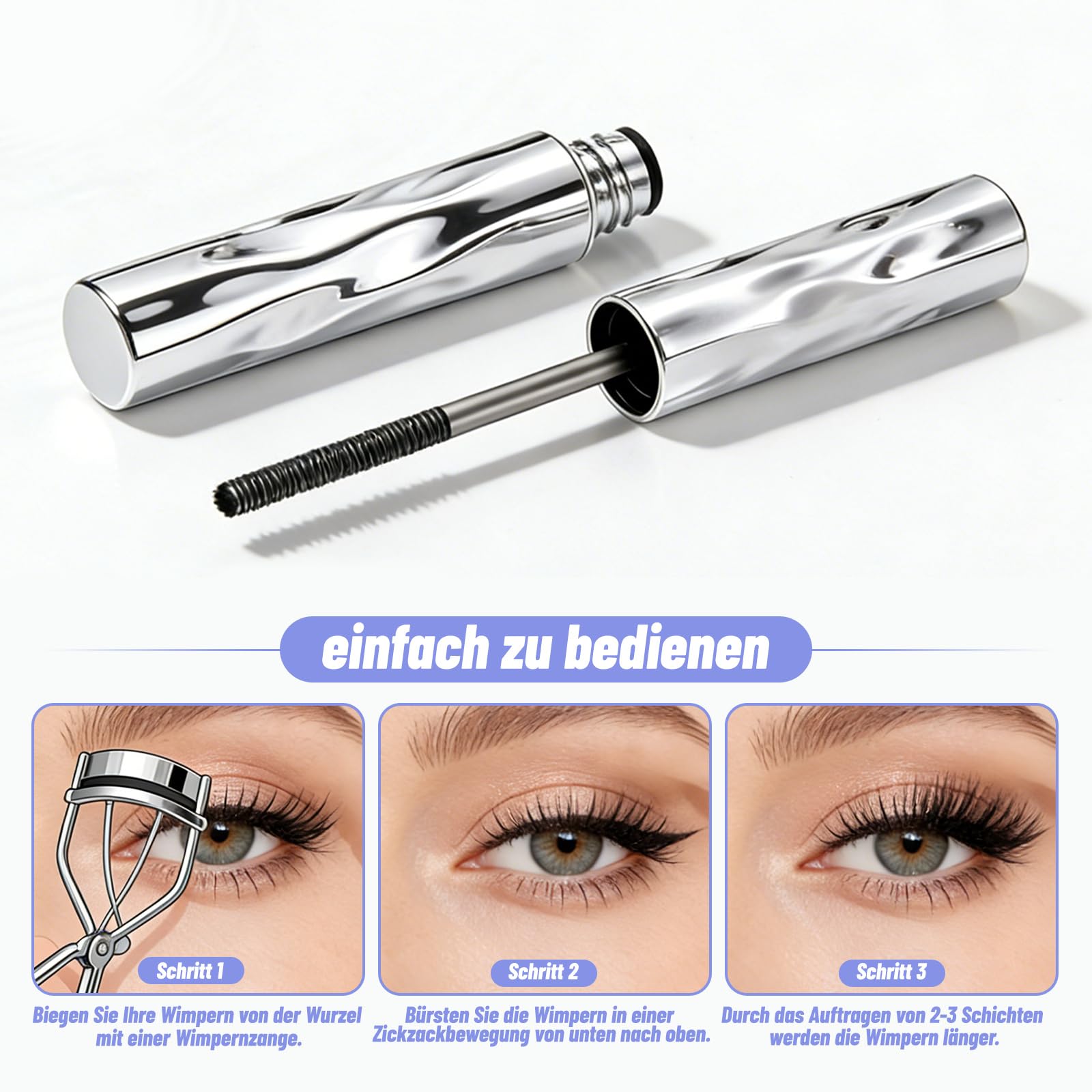 Wimperntusche Für Ältere Frauen, 2026 Modell Mascara Für Ältere Frauen Mit Metallbürste Für 3D-Schwung, Wasserfeste Und Dichte Wimpern Mascara, Schnelltrocknend & Wischfest Für Reife Augen - 4