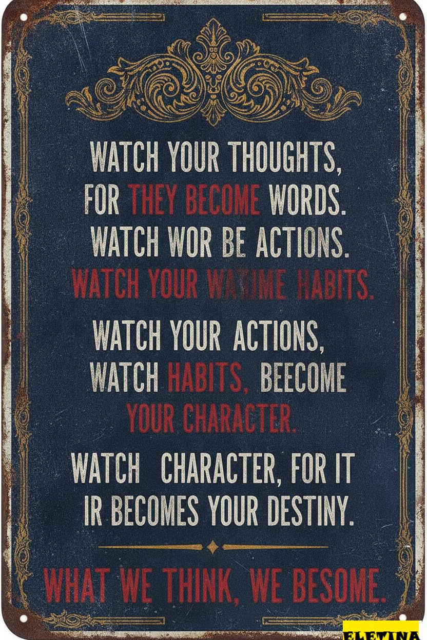 Watch Your Thoughts Motivational Tin Sign, 12x8 Inch