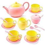JOYIN 18PCS Pretend Tea Party Set, Pink Plastic Tea Set, Mini Kitchen for Kids, Gifts for Toddler Boys Girls, Gift for Christmas