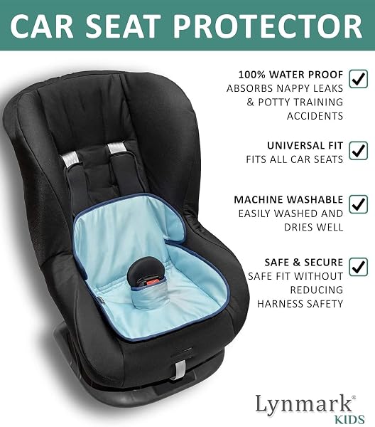 Lynmark® Potty Training Car Seat Protector Cover - Waterproof Soft Piddle Pads for Toddlers and Baby Carseat - Travel-Friendly Universal Washable Liner Mat for Spills, Nappy Leaks, Accidents - Blue - 2