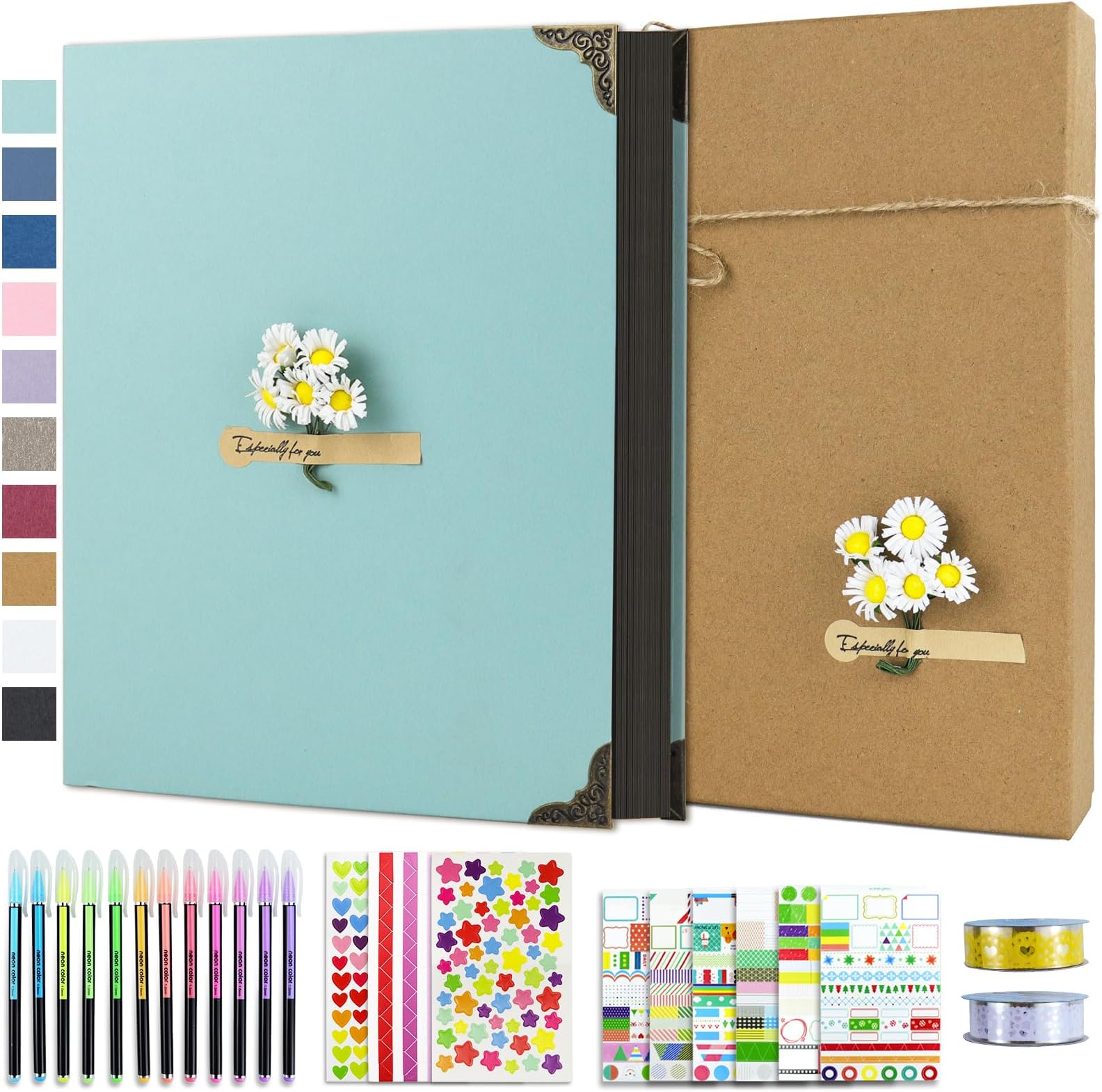 Vienrose DIY Scrapbook Photo Album Kit with Pens Tapes and Stickers 60 Pages Hardcover 8.5x11 Inches 3 Rings Removable Black Paper Scrapbooking for Lover Friends Kids Wedding Gift