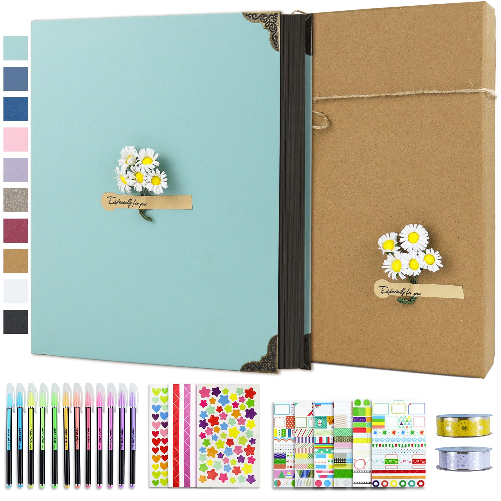 Vienrose DIY Scrapbook Photo Album Kit with Pens Tapes and Stickers 60 Pages Hardcover 8.5x11 Inches 3 Rings Removable Black Paper Scrapbooking for Lover Friends Kids Wedding Gift