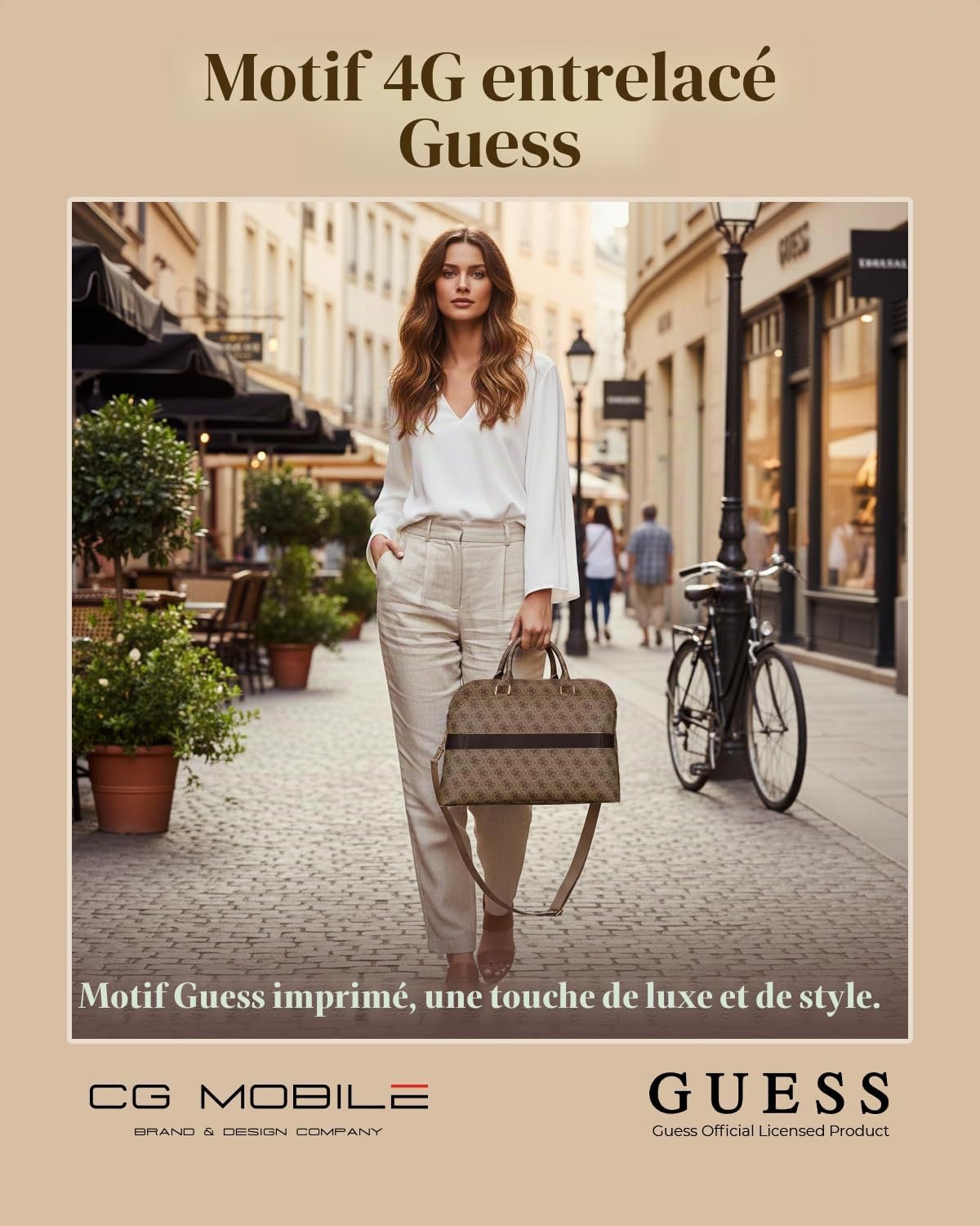 CG MOBILE Guess Sacoche pour ordinateur portable 4G avec fermeture éclair et logo triangle 15" (marron), marron