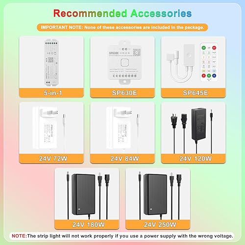 Miniatura 5 de PAUTIX Tira de luz LED COB, RGB+WWCW 20 pies20.0 ft, temperatura de color ajustable RGB+CCT 2700K-6500K, cinta de luces cambiantes de color DC24V