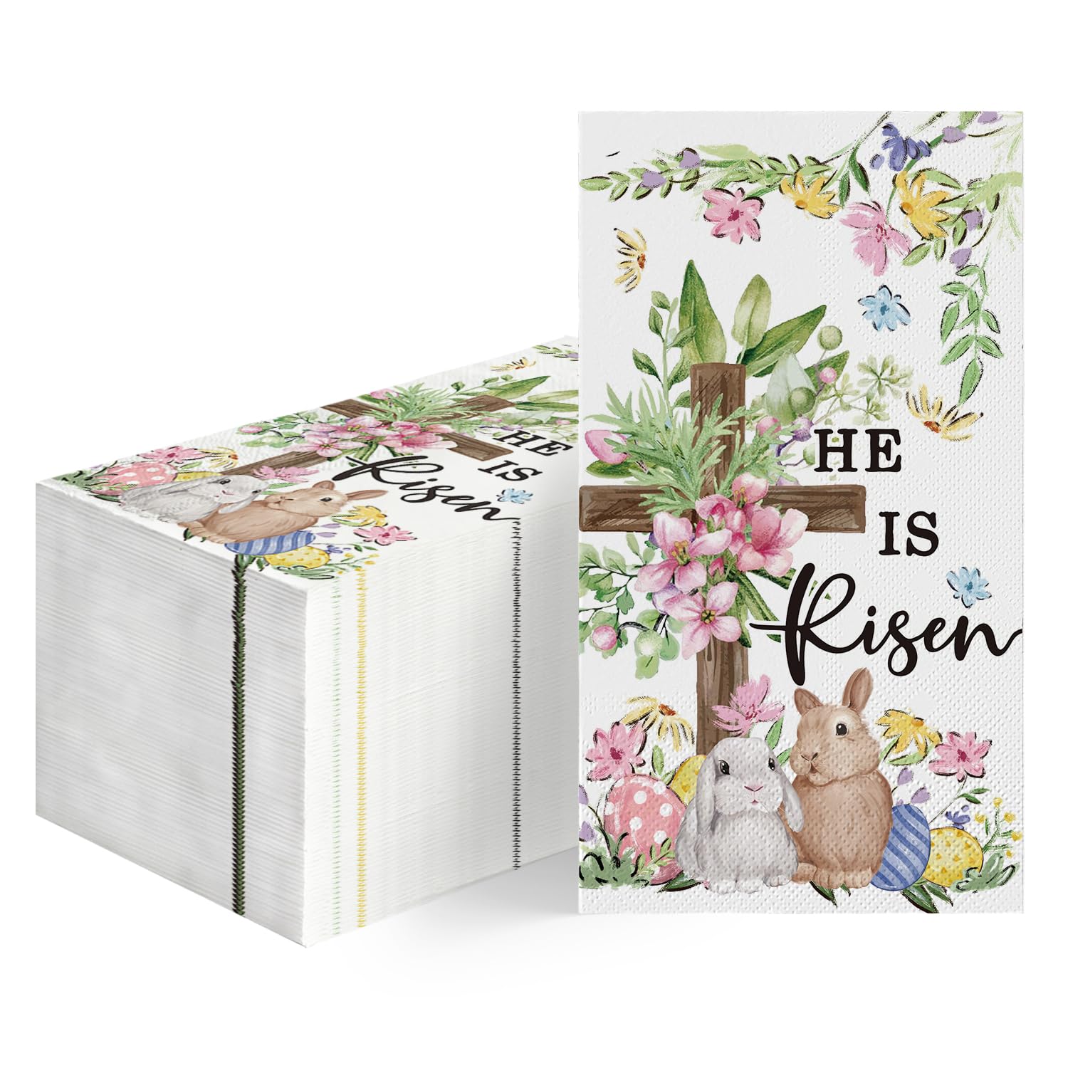 100 Easter Paper Napkins - Watercolor Bunny & Egg Design, Disposable, 13x15.8 Inches, For Party & Table Decor - View #8