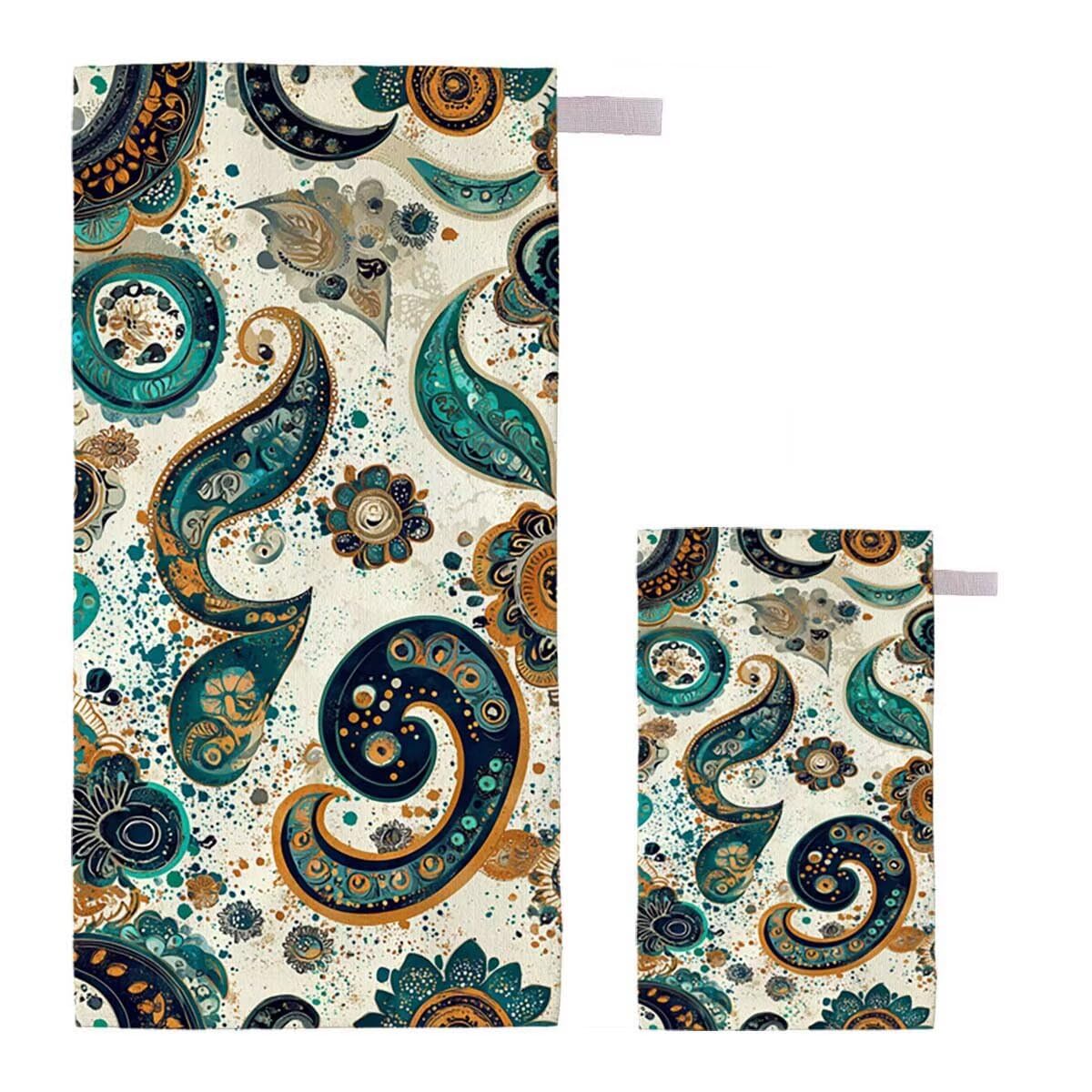 Strandtuch XXL 220x100cm/35x70cm 2er Set Mikrofaser Strandtuch, Schnelltrocknend Strandliege Kompakt Sandfrei Saunahandtuch mit Tasche, Mikrofaser Handtuch für Strand Reise Urlaub (Abstrakt) I-42