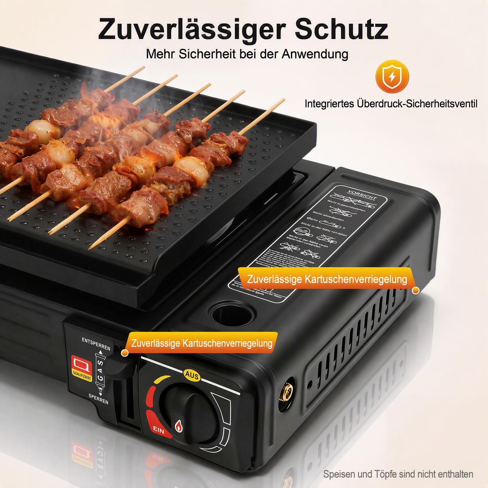 Réchaud de camping portable à 2 flammes, avec plaque de cuisson et sac de transport, brûleur de 2500 W avec allumage piézo, appareil de table pour bouteille de gaz et cartouche – extérieur