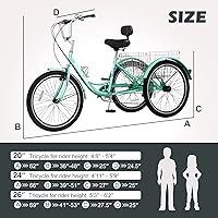 Vista 106 de H&ZT Triciclo para adultos, bicicleta de 3 ruedas, triciclo crucero, con engranaje de 7 velocidades, mango de freno de estacionamiento, escalón