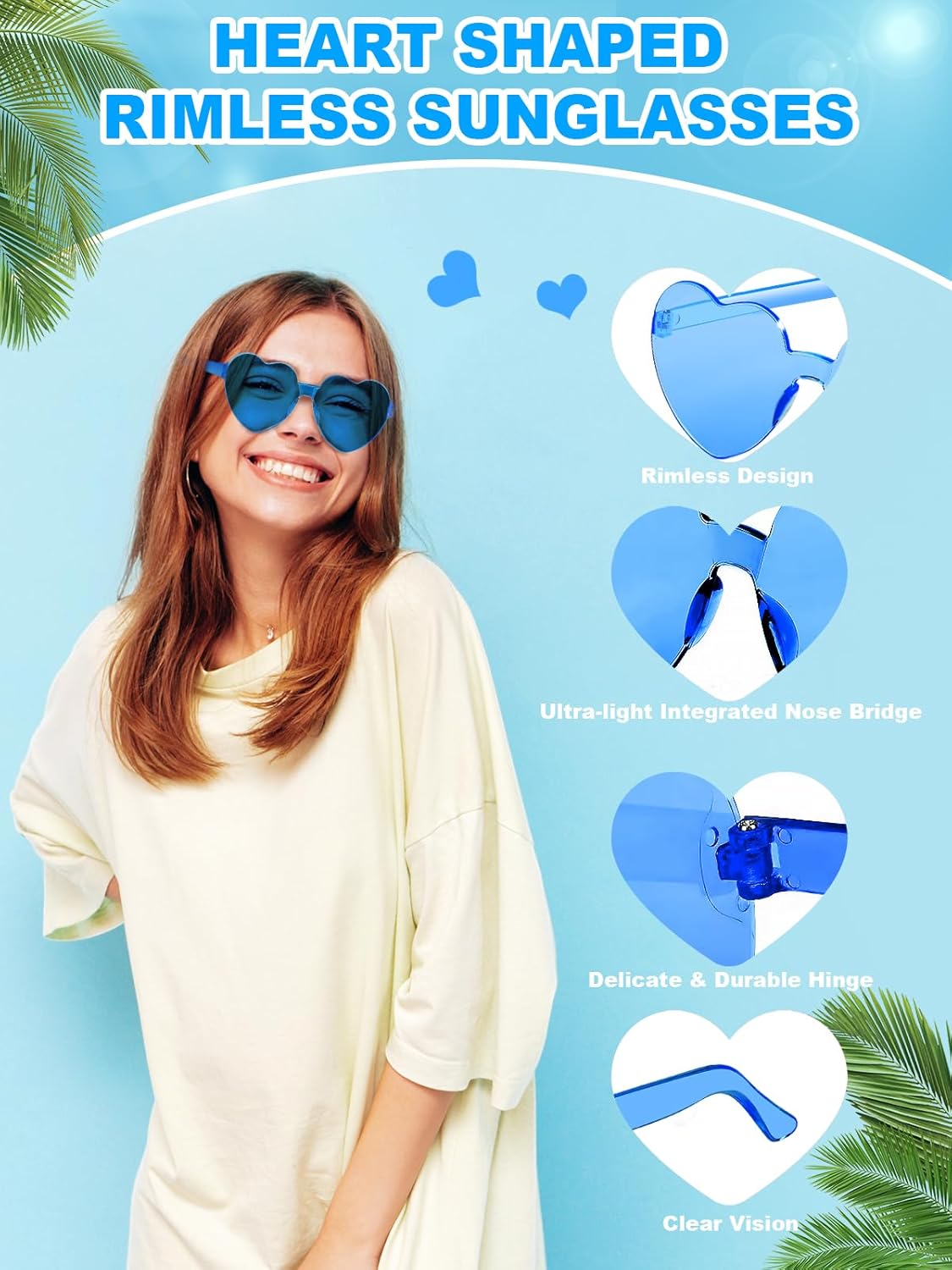 Heart Shaped Sunglasses for Women Colorful Glasses Fun Trendy Transparent Heart Sunglasses Party Favor (1 Pair-Blue) - Image 4