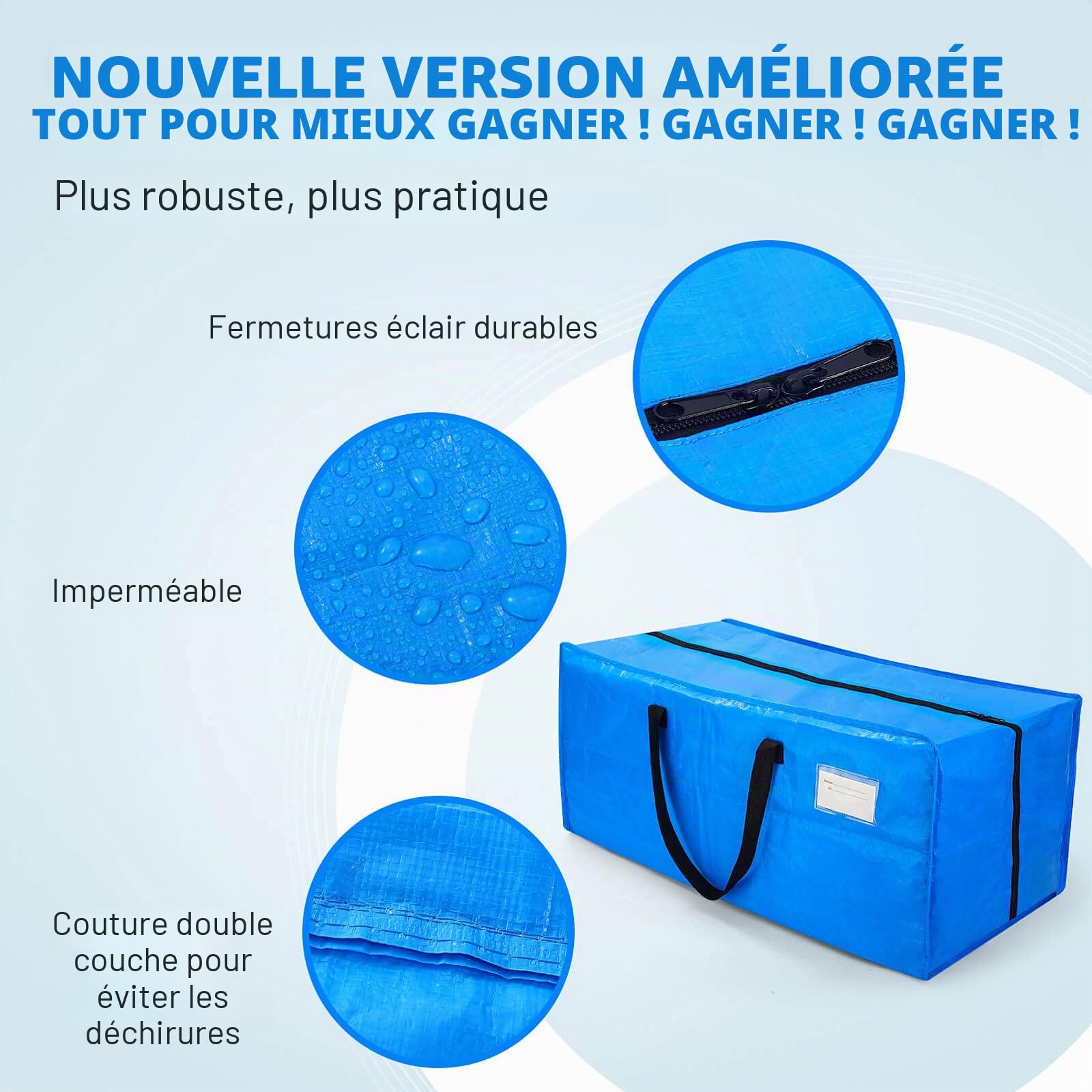 AlexHome Lot de 5 sacs de déménagement très résistants en plastique réutilisables, compatibles avec chariot Ikea Frakta (bleu)