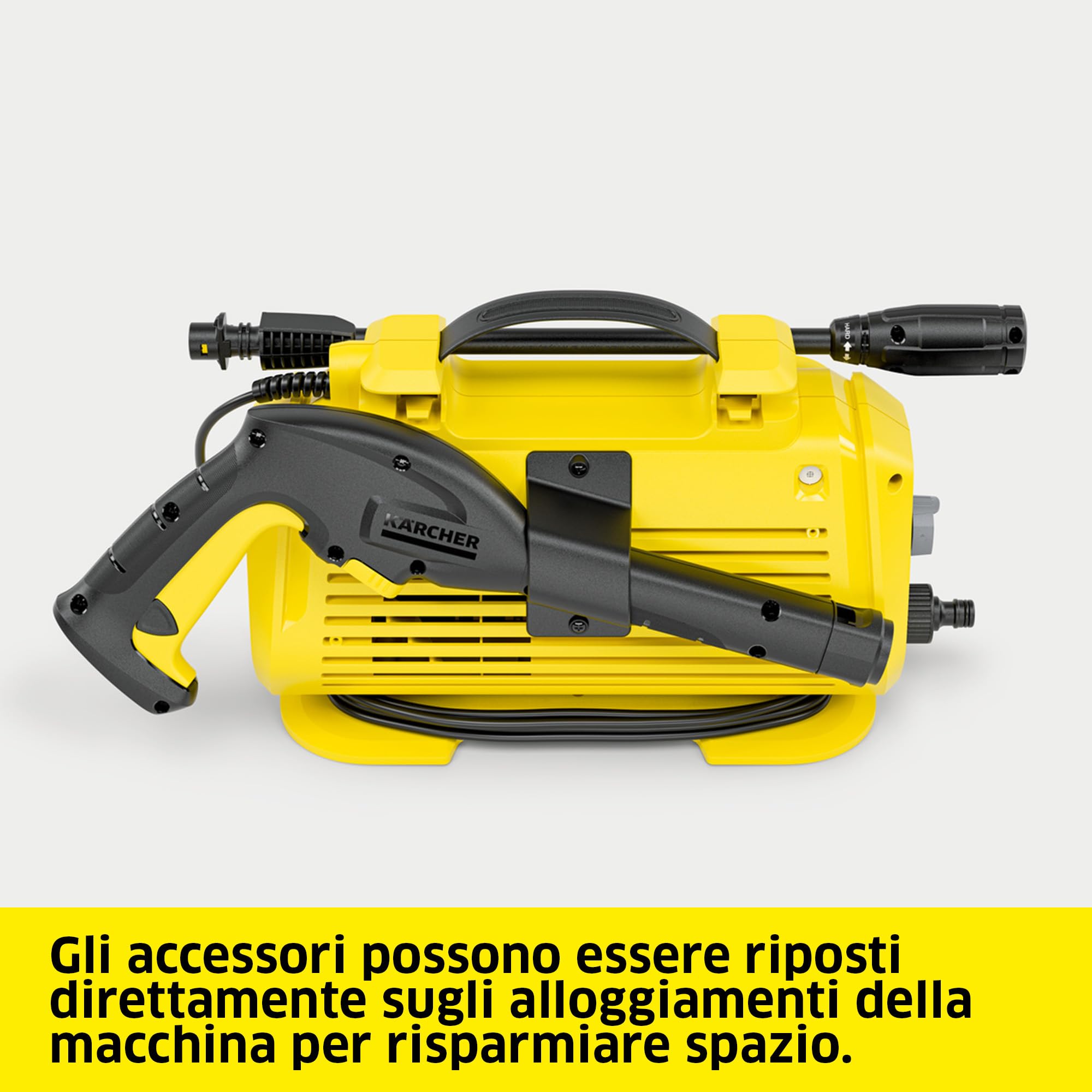 Kärcher Idropulitrice K 2 Horizontal VPS, Pressione max 110 bar, Portata 360 l/h, Area di lavoro 20 m²/h, Filtro acqua premontato, Peso 3,5 kg, + Tubo, Pistola ad Alta Pressione, Lancia Vario Power