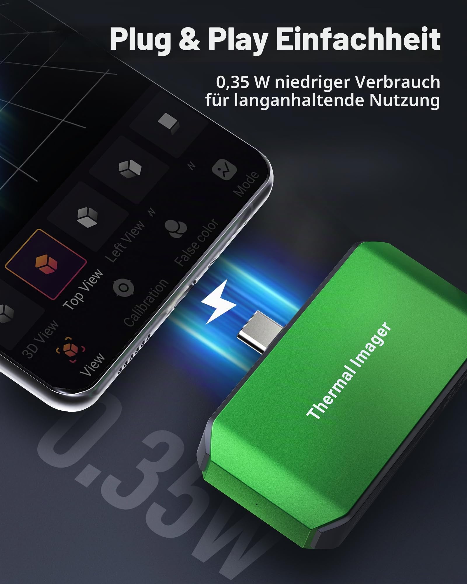 AMPBANK Wärmebildkamera Android, 512x384 TISR IR-Auflösung Wärmebildkameras mit 3D-Analyse, 25Hz Bildwiederholrate, -20℃ bis 450℃ Temperaturbereich, Thermal Camera für Smartphones, Tablets, PC