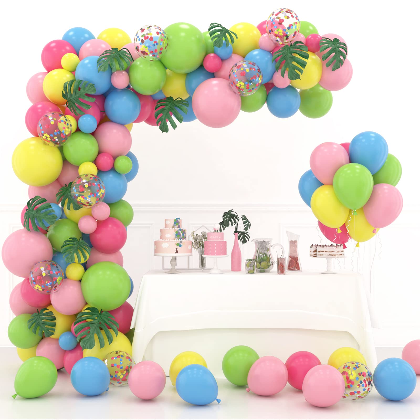 RUBFAC 117pcs Tropical Theme Balloon Garland Arch Kit for Tropical Hawaii Flamingo Birthday Baby Shower Wedding Party Decorations Supplies