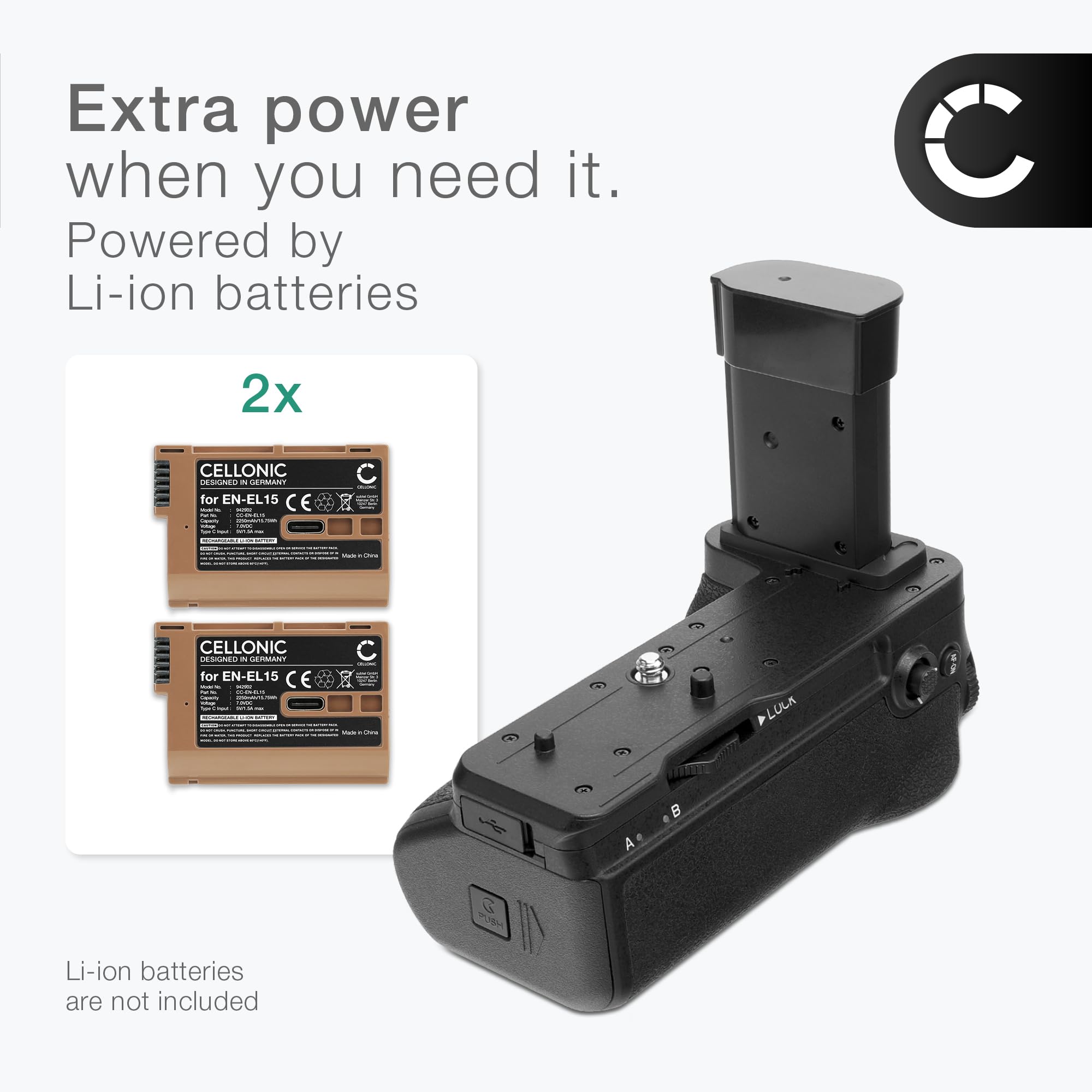 CELLONIC Impugnatura MB-N14 compatibile con Nikon Z6 III Battery grip per fotocamera fotografia verticale multifunzione portabatterie EN-EL15c,EN-EL15b,EN-EL15a,EN-EL15
