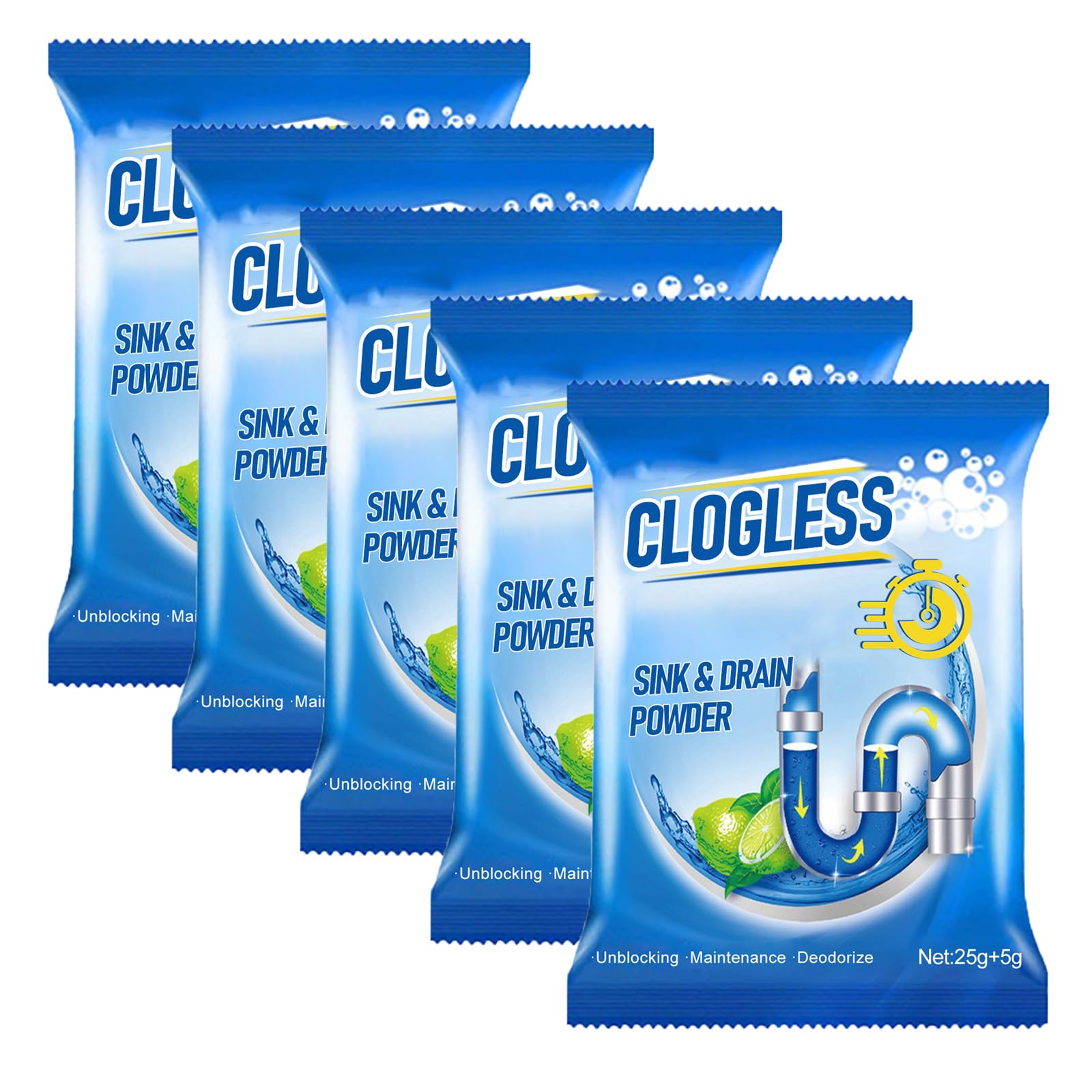 5 pcs Sink and Drain Cleaner, Powerful Pipe Sink Drain Cleaner Suitable for Restaurants Hotels, Use Eliminate Stubborn Clogs Household Cleaner for Bathroom, Basins, Toilet, Kitchen