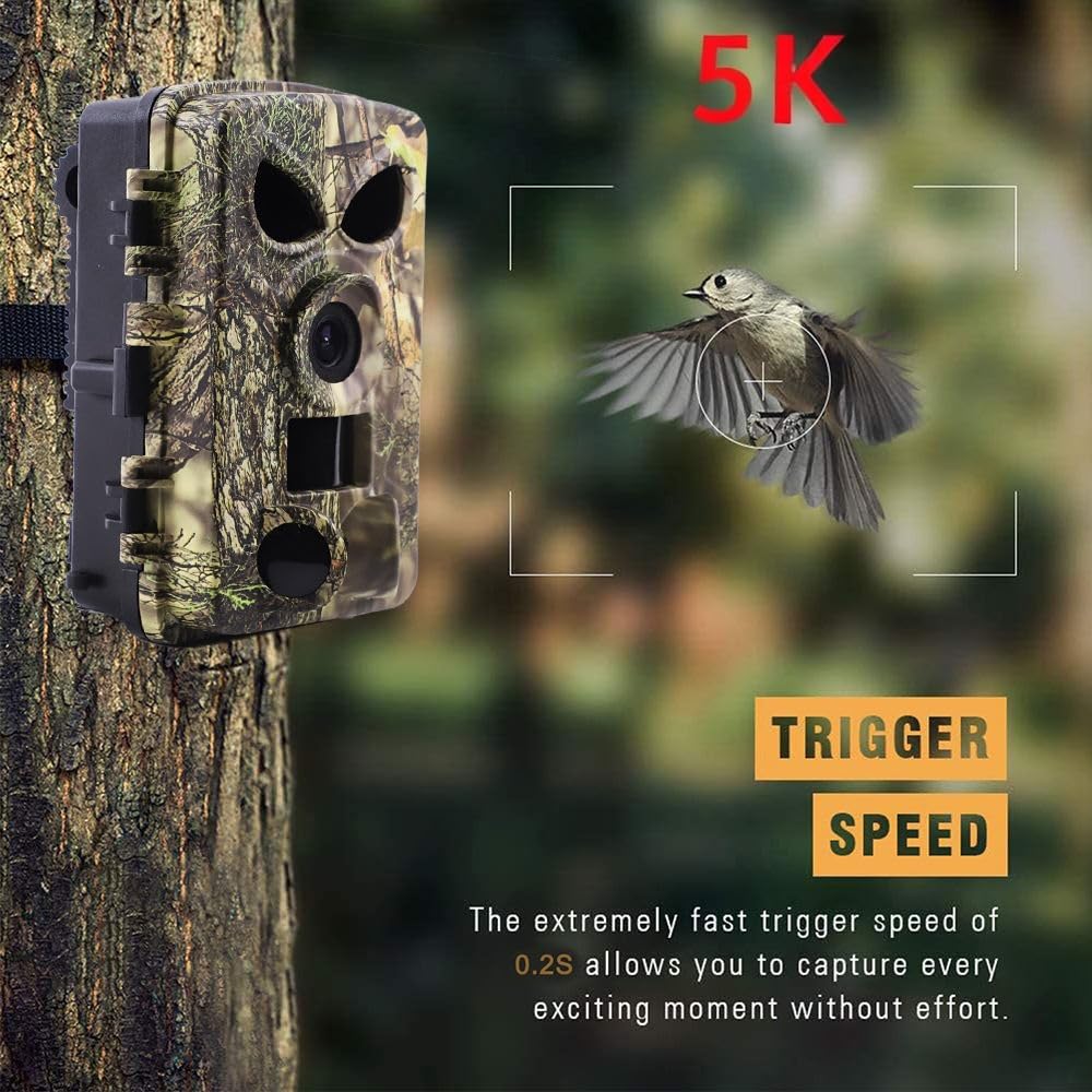 Wildkamera mit Handyübertragung APP, 5K 64MP HD WLAN Bluetooth mit 32GB Speicherkarte, Wildkamera mit Bewegungsmelder Nachtsicht, 0.1s Auslöser, IP67 Wasserdicht, 130° Weitwinkel