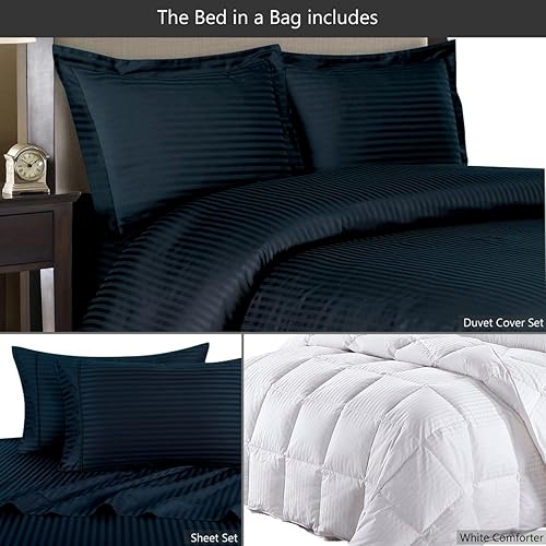 Miniatura 10 de El juego de edredón de 6 piezas de plumón de ganso a rayas tamaño individual XL incluye 300 hilos, 100% algodón (juego de funda de edredón + juego