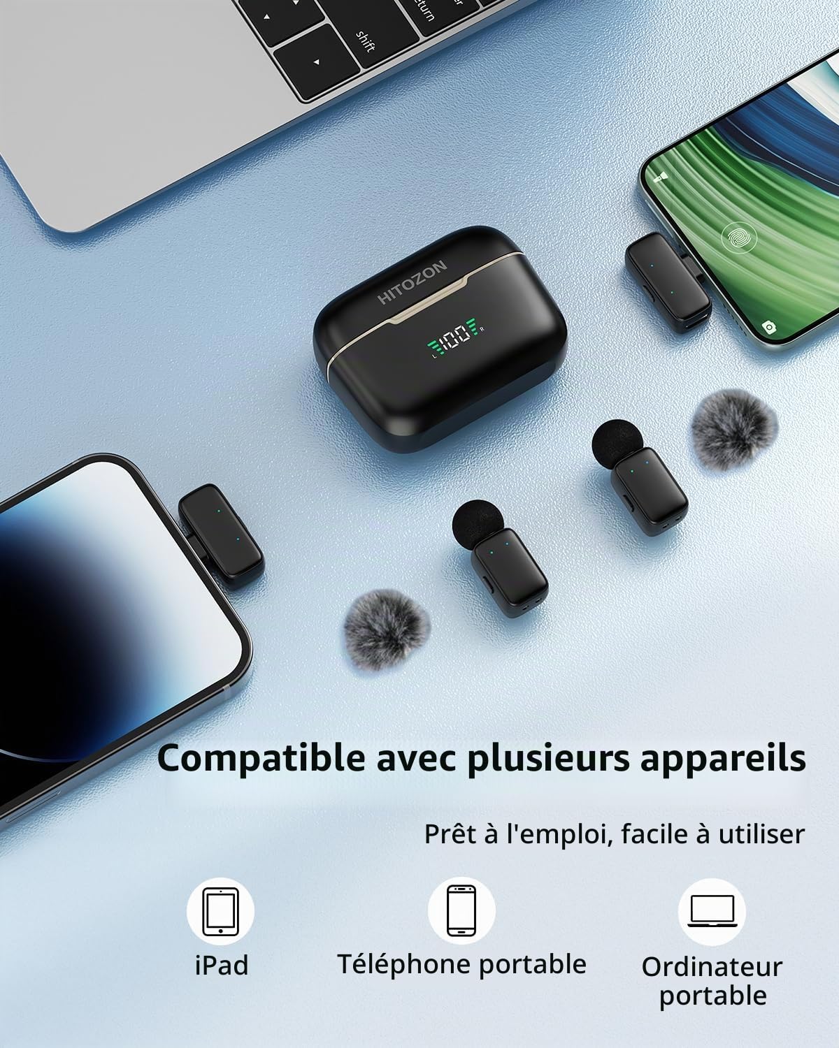 Mini Micro Cravate sans Fil pour iPhone/Telephone Android, Microphone à Revers USB C sur Réduction du Bruit pour Enregistrement vidéo, Vlogging, TikTok, Youtube