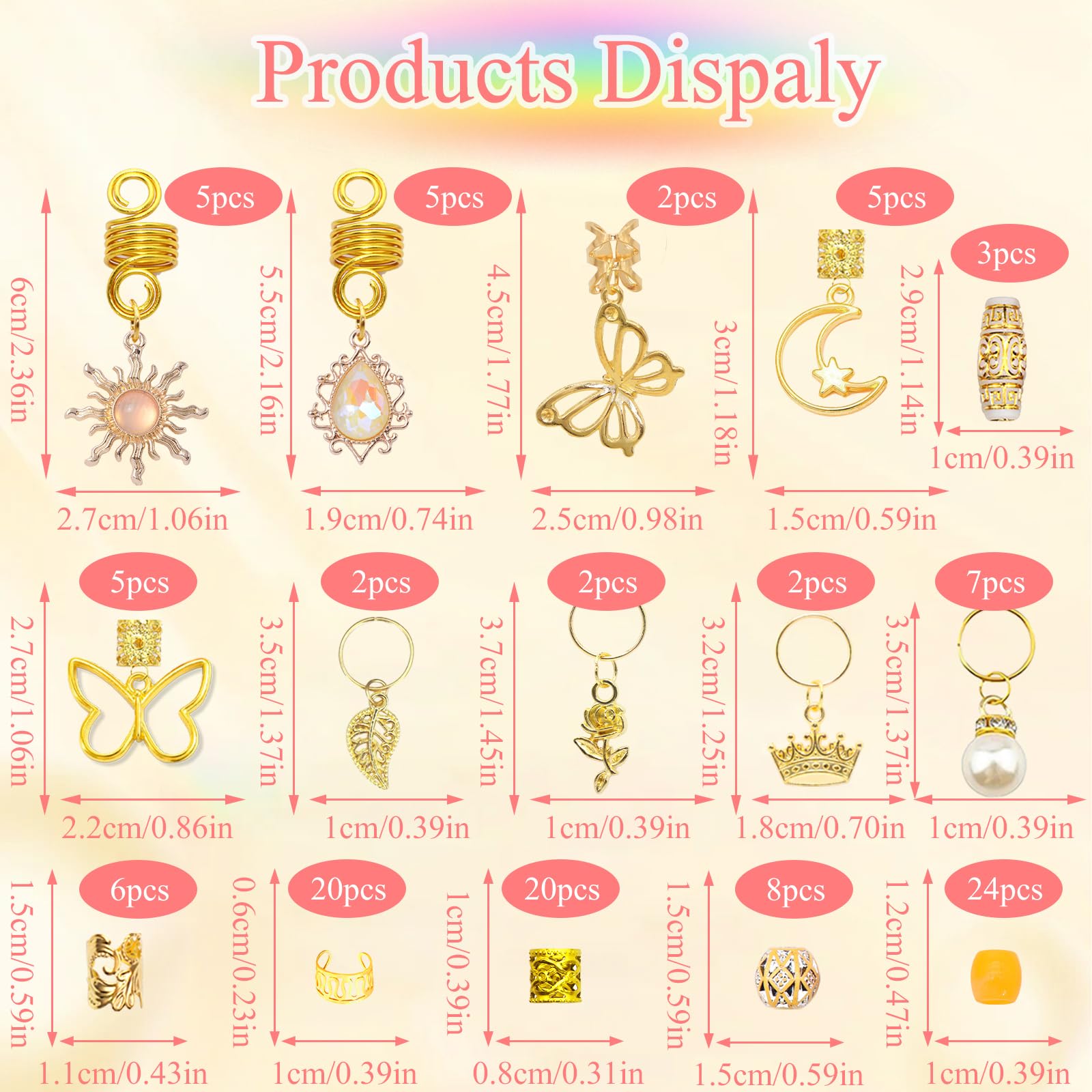 Gold Crystal Hair Jewelry for Braids 148Pcs Dreadlocks Beads & Accessories Amazon.com : VENOFEN Gold and Silver Metal Hair Beads for  main image 2